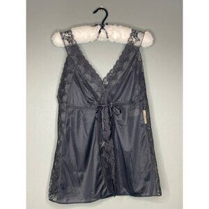 VTG Deadstock Younkers Made in California Black Lace Trim Satin Cami Lingerie